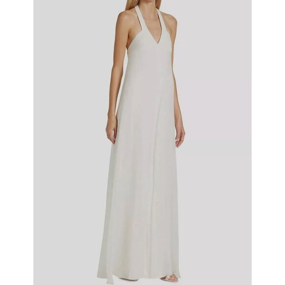 Halston Women's Ivory Silk Crepe-Chiffon Overlay Ori Jumpsuit Size 6 Retail $595 - Picture 1 of 16